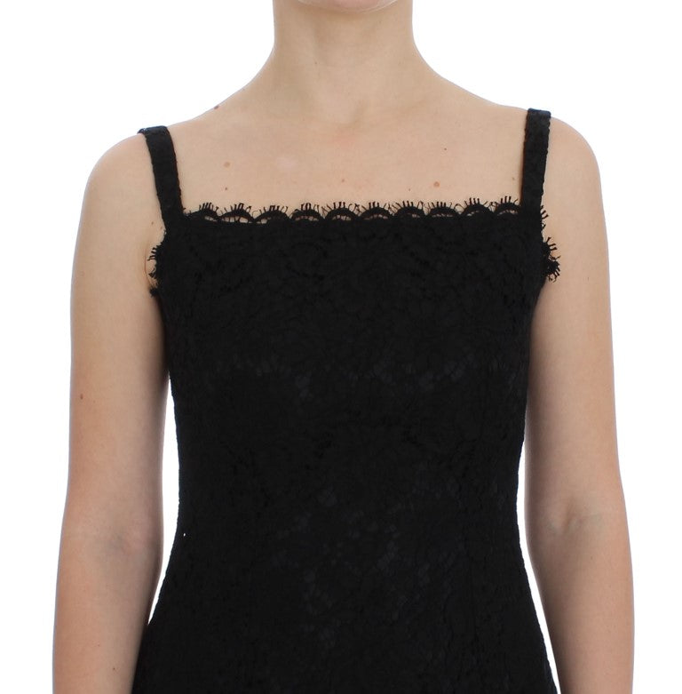 Elegant Black Floral Lace Knee-Length Dress Dolce & Gabbana