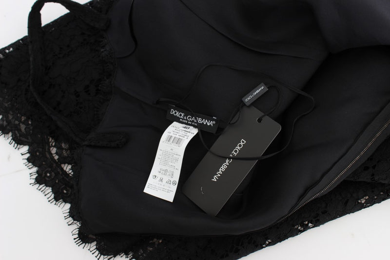 Elegant Black Floral Lace Knee-Length Dress Dolce & Gabbana