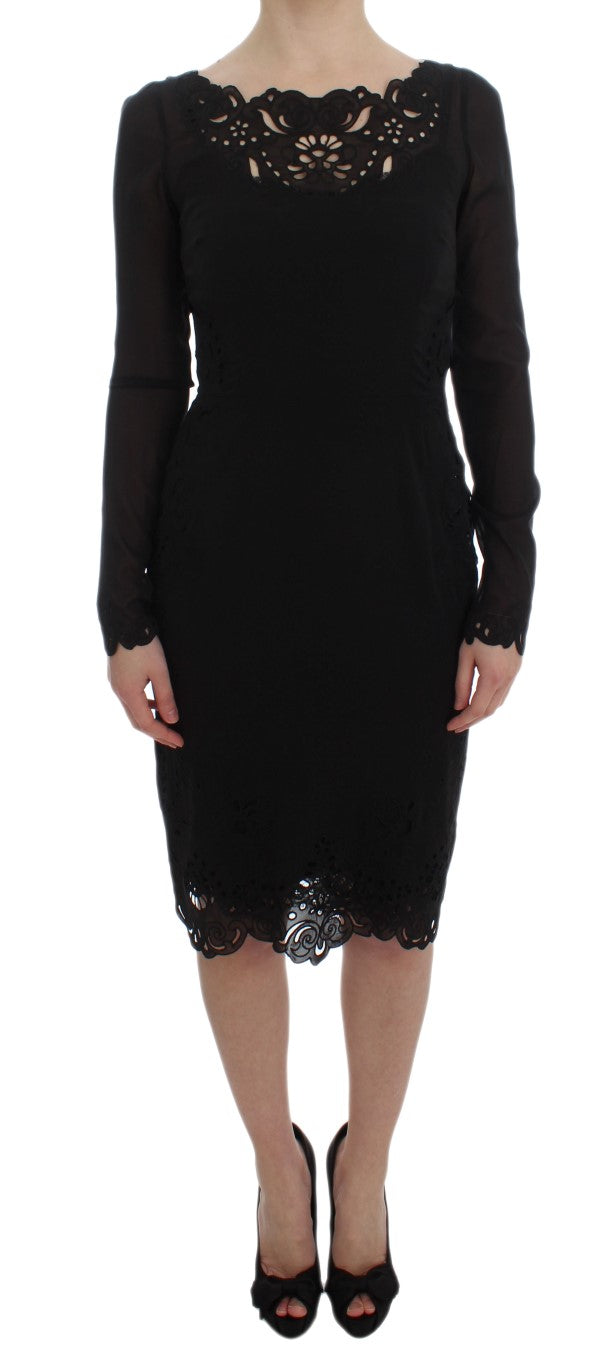 Elegant Black Floral Lace Sheath Dress Dolce & Gabbana