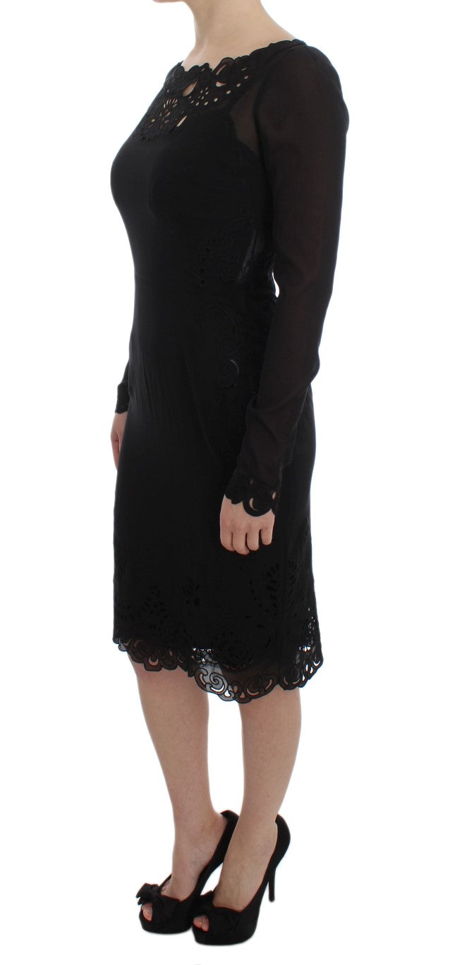 Elegant Black Floral Lace Sheath Dress Dolce & Gabbana