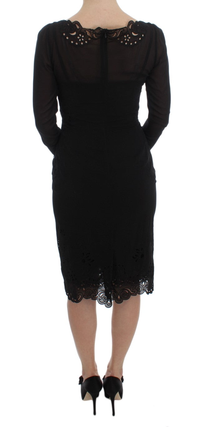 Elegant Black Floral Lace Sheath Dress Dolce & Gabbana