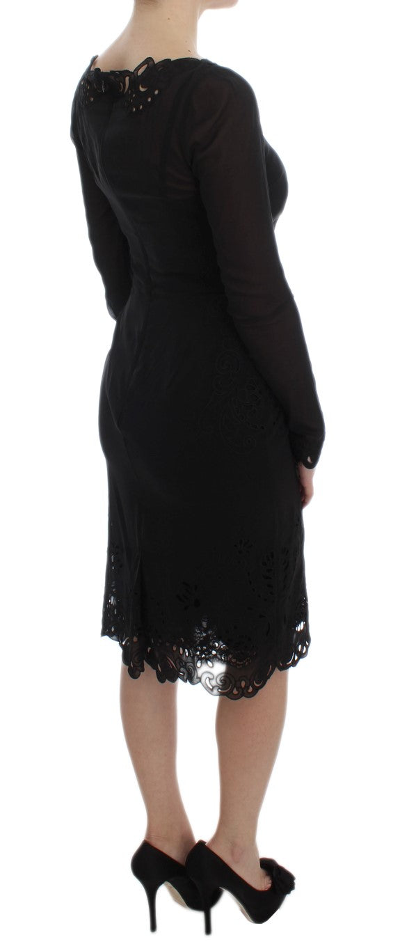 Elegant Black Floral Lace Sheath Dress Dolce & Gabbana