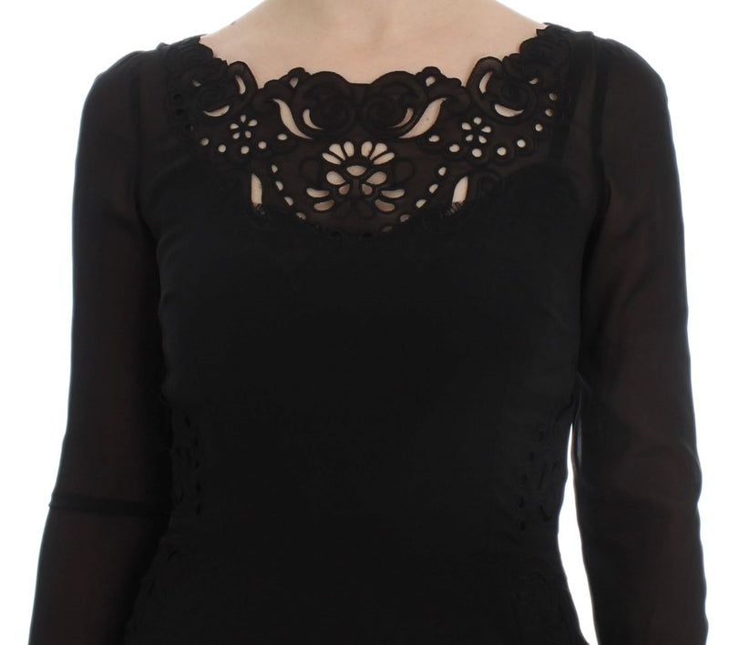 Elegant Black Floral Lace Sheath Dress Dolce & Gabbana