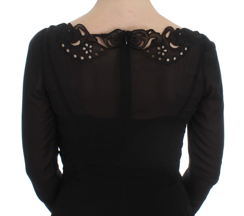 Elegant Black Floral Lace Sheath Dress Dolce & Gabbana