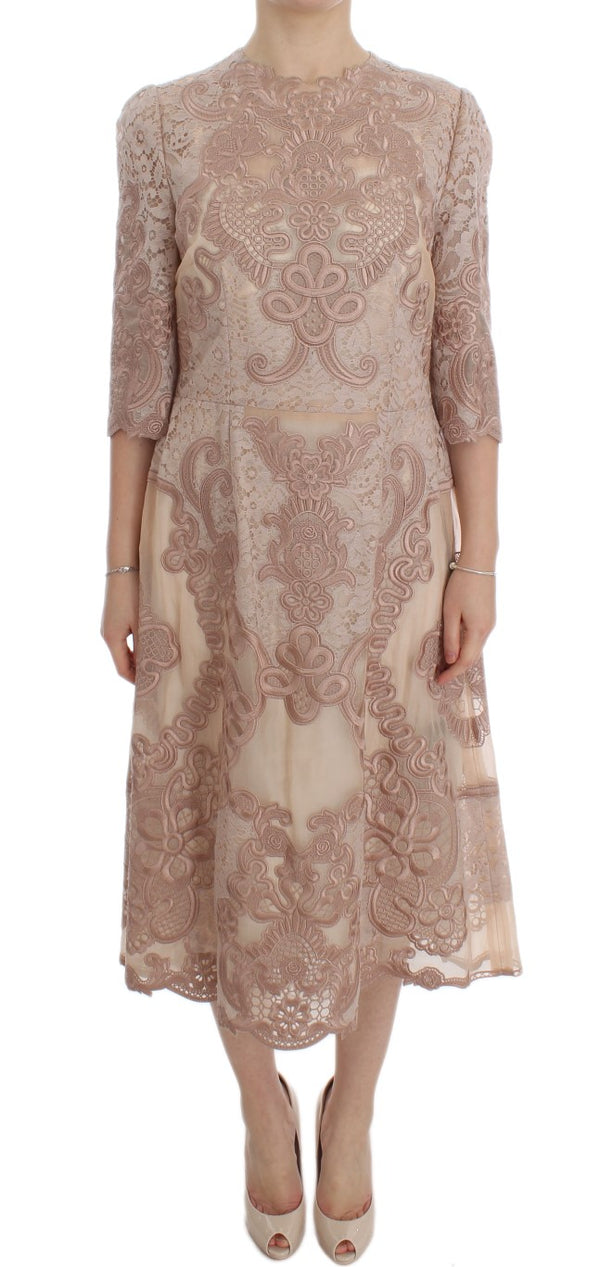 Elegant Pink Lace Embroidered Shift Dress Dolce & Gabbana