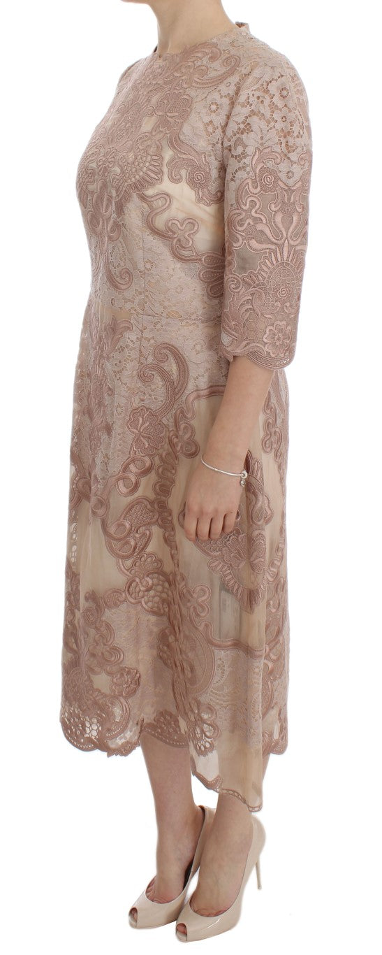 Elegant Pink Lace Embroidered Shift Dress Dolce & Gabbana