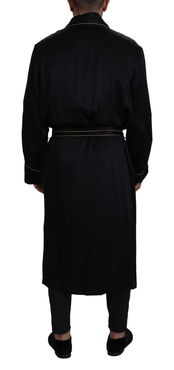 Elegant Black Silk Long Robe Coat Dolce & Gabbana