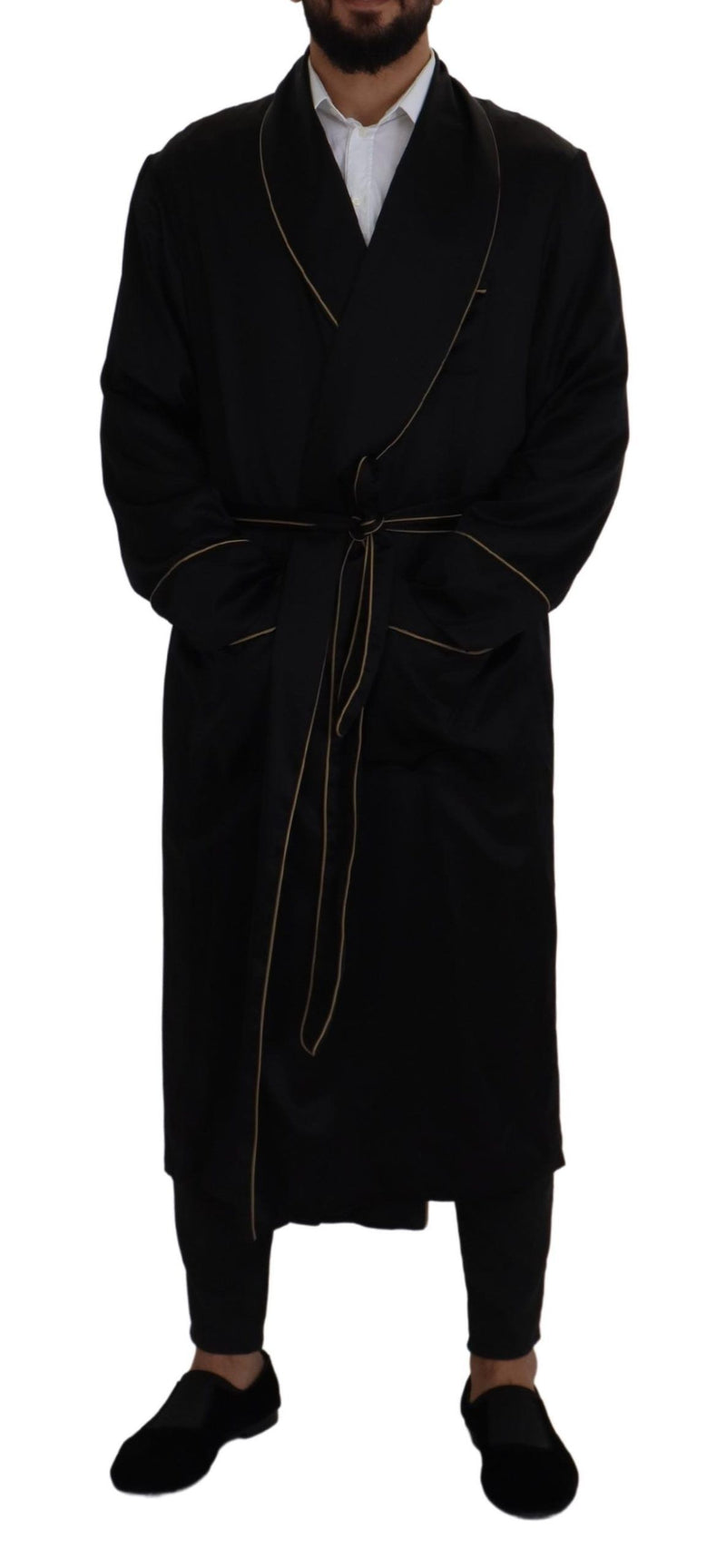 Elegant Black Silk Long Robe Coat Dolce & Gabbana