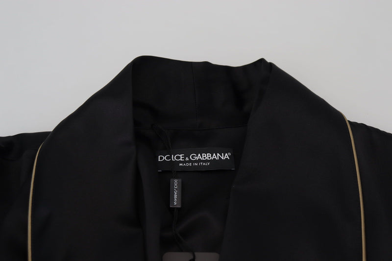 Elegant Black Silk Long Robe Coat Dolce & Gabbana