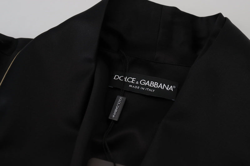 Elegant Black Silk Long Robe Coat Dolce & Gabbana