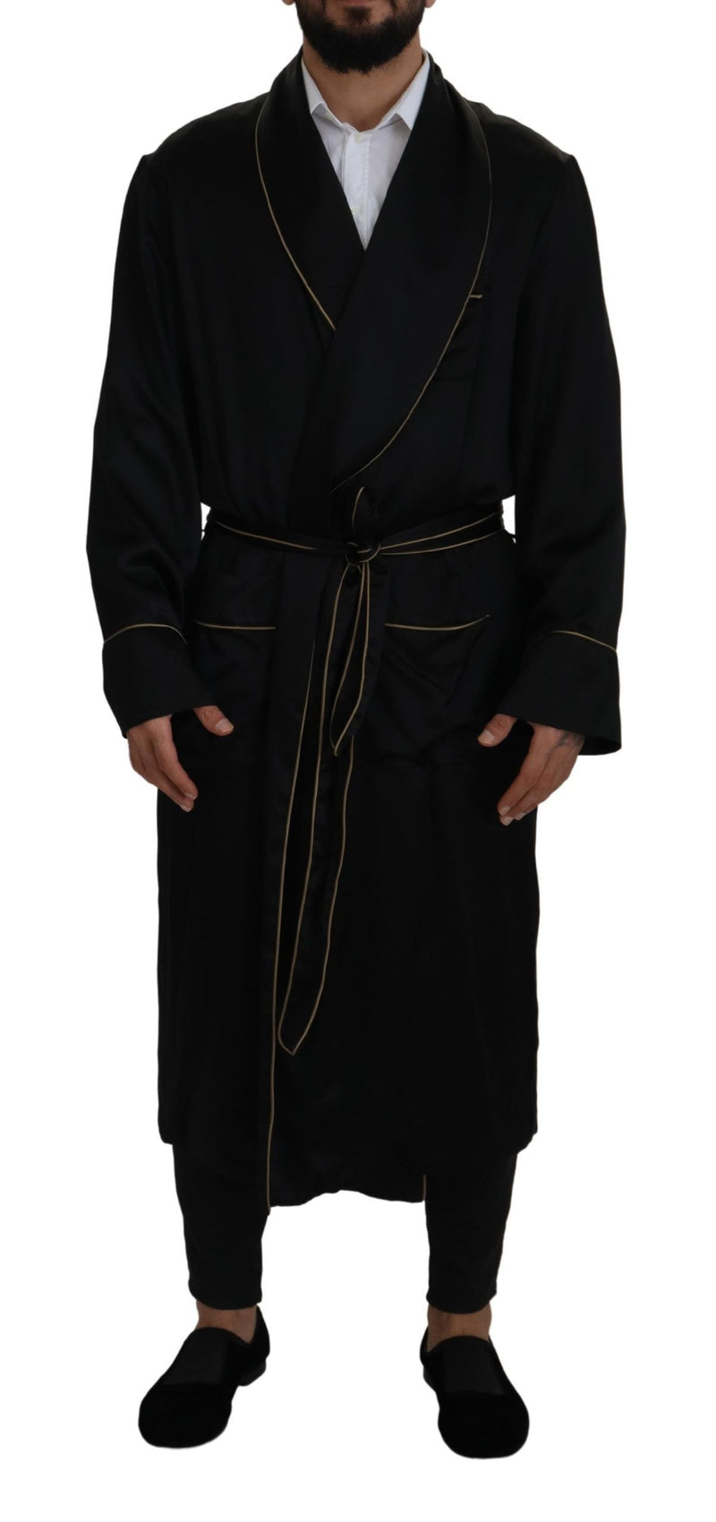 Elegant Black Silk Long Robe Coat Dolce & Gabbana