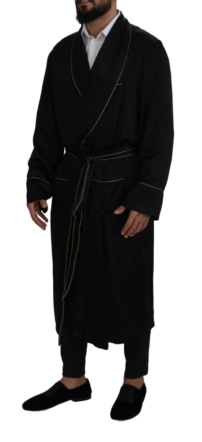 Elegant Black Silk Long Robe Coat Dolce & Gabbana