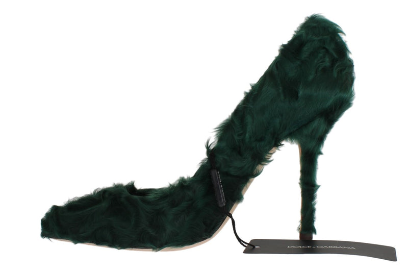 Elegant Green Xiangao Fur Leather Pumps Dolce & Gabbana