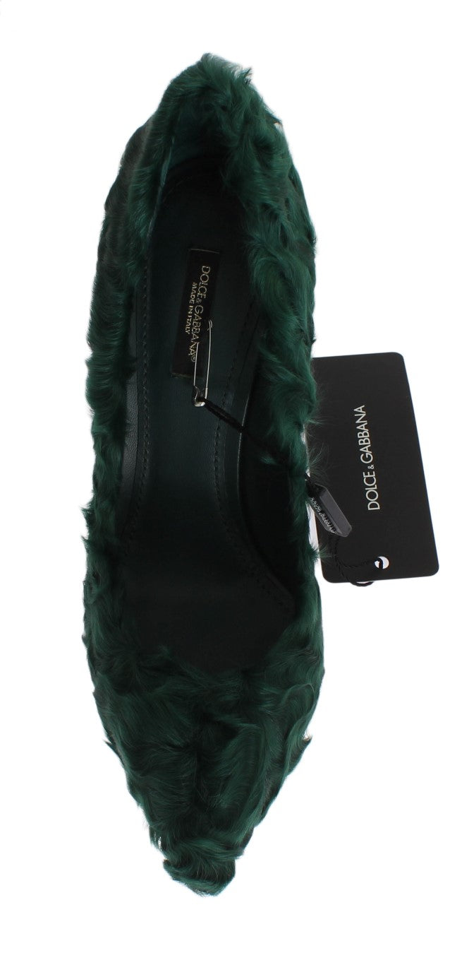 Elegant Green Xiangao Fur Leather Pumps Dolce & Gabbana