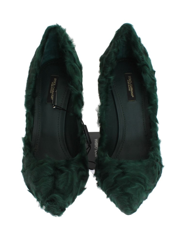 Elegant Green Xiangao Fur Leather Pumps Dolce & Gabbana