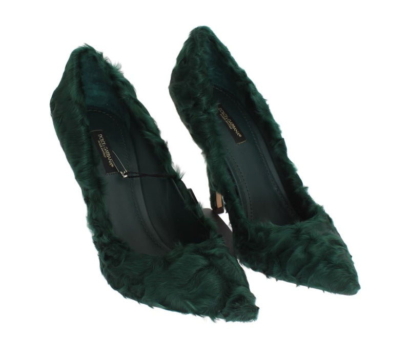 Elegant Green Xiangao Fur Leather Pumps Dolce & Gabbana