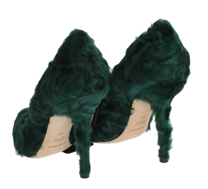 Elegant Green Xiangao Fur Leather Pumps Dolce & Gabbana