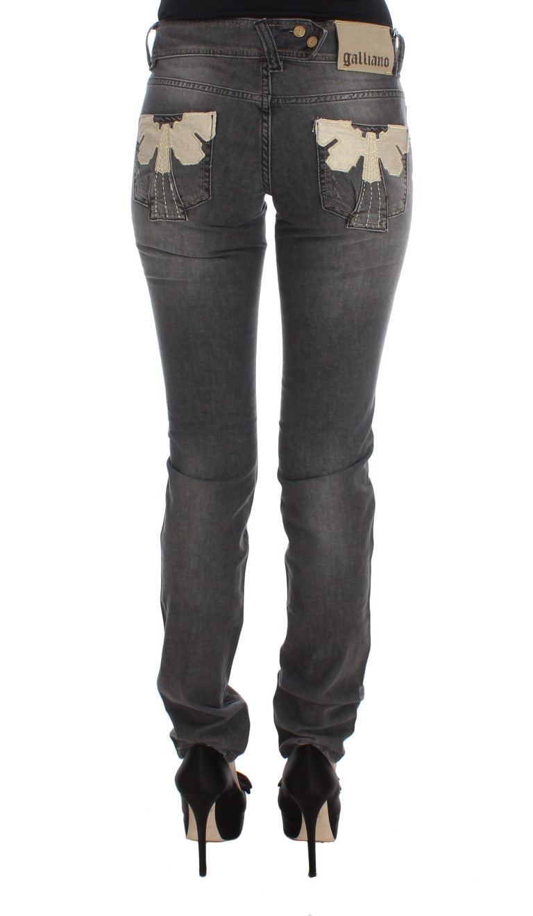 Elegant Slim Fit Gray Wash Jeans John Galliano