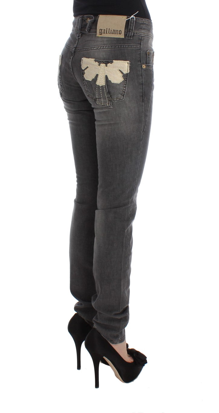 Elegant Slim Fit Gray Wash Jeans John Galliano