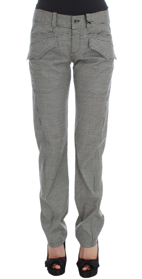 Chic Checkered Black & White Regular Fit Pants Ermanno Scervino