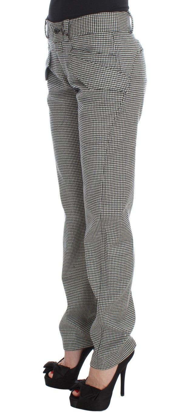 Chic Checkered Black & White Regular Fit Pants Ermanno Scervino