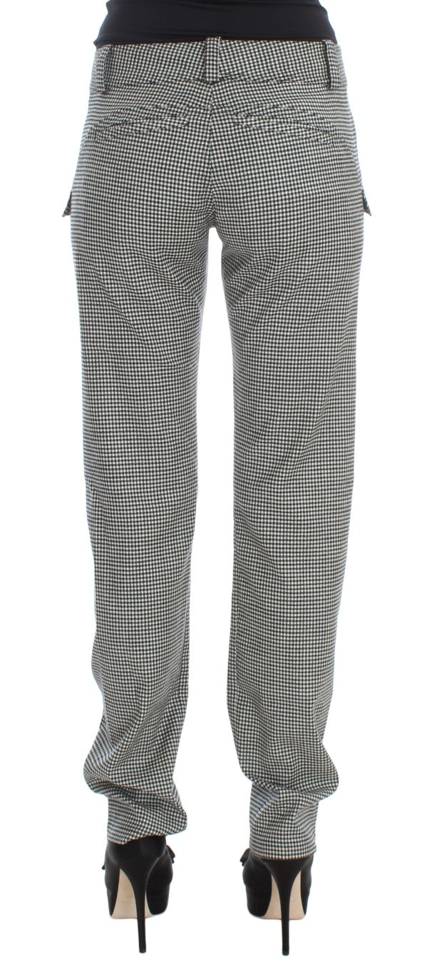 Chic Checkered Black & White Regular Fit Pants Ermanno Scervino