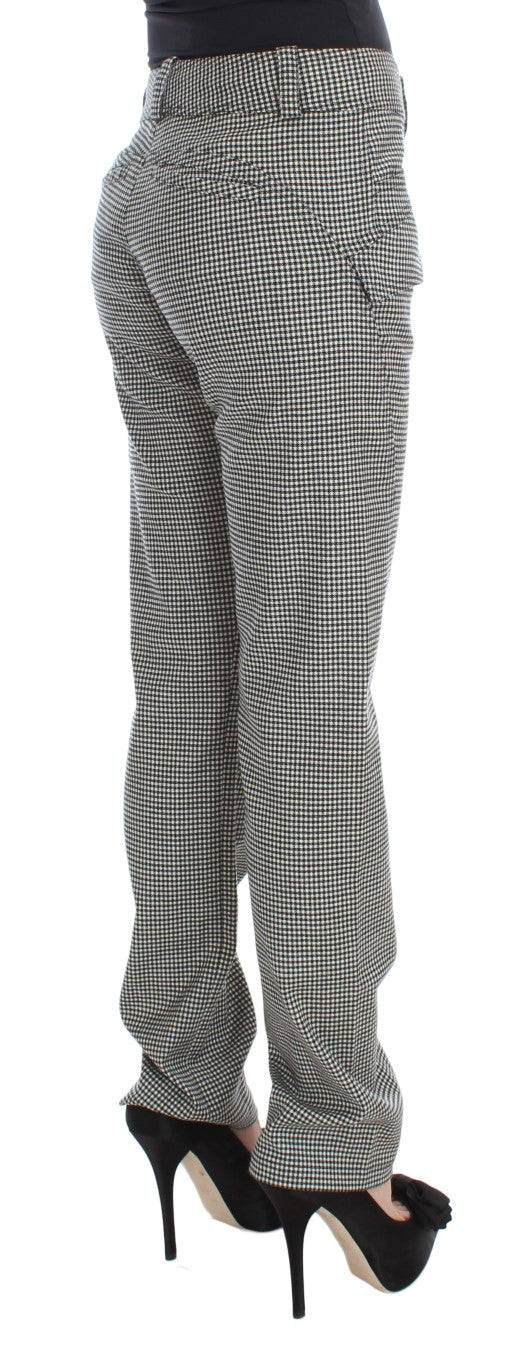 Chic Checkered Black & White Regular Fit Pants Ermanno Scervino