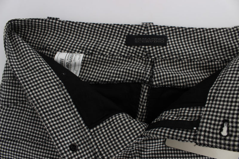 Chic Checkered Black & White Regular Fit Pants Ermanno Scervino