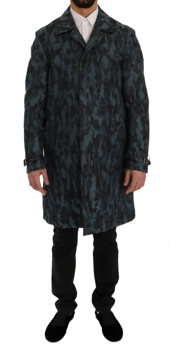 Blue Camouflage Trench Coat Elegance Dolce & Gabbana