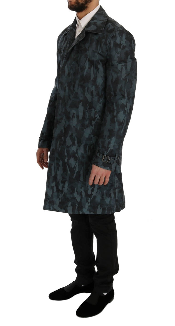 Blue Camouflage Trench Coat Elegance Dolce & Gabbana