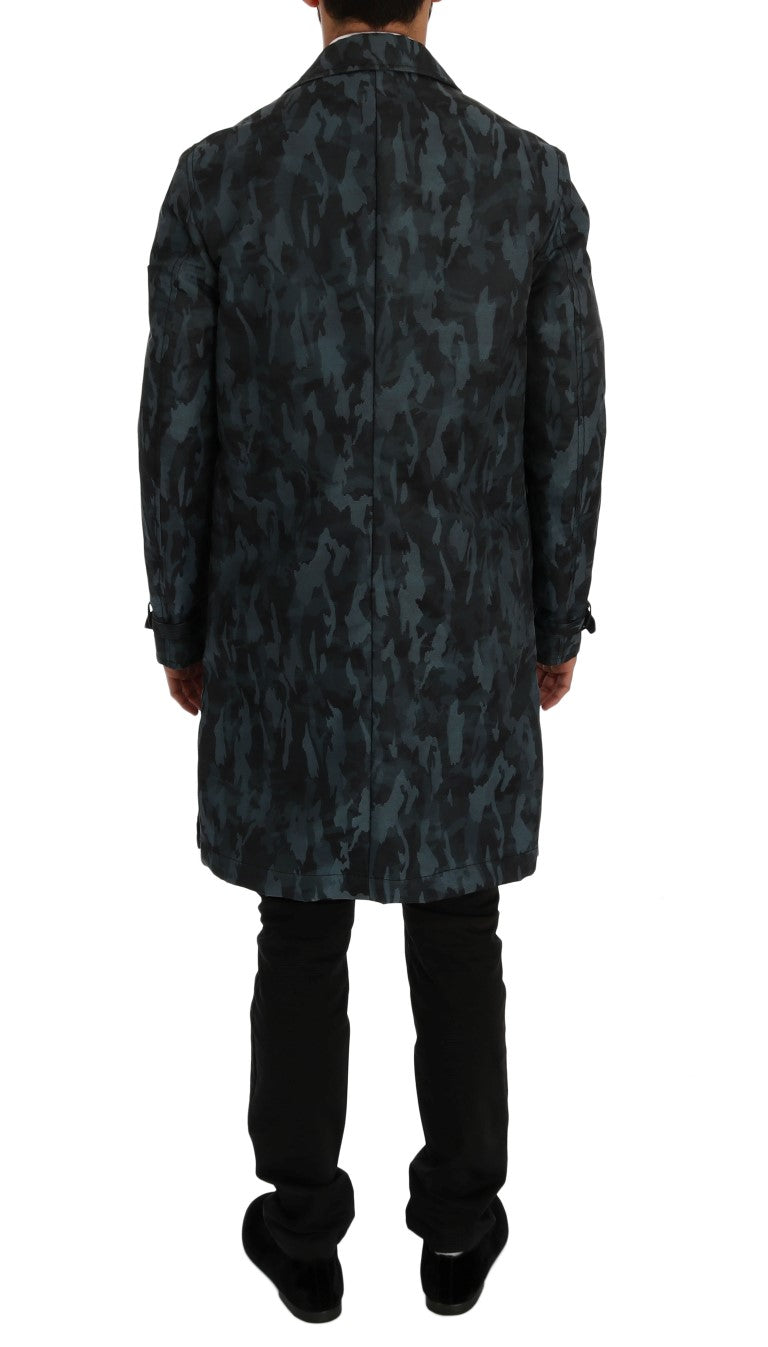 Blue Camouflage Trench Coat Elegance Dolce & Gabbana