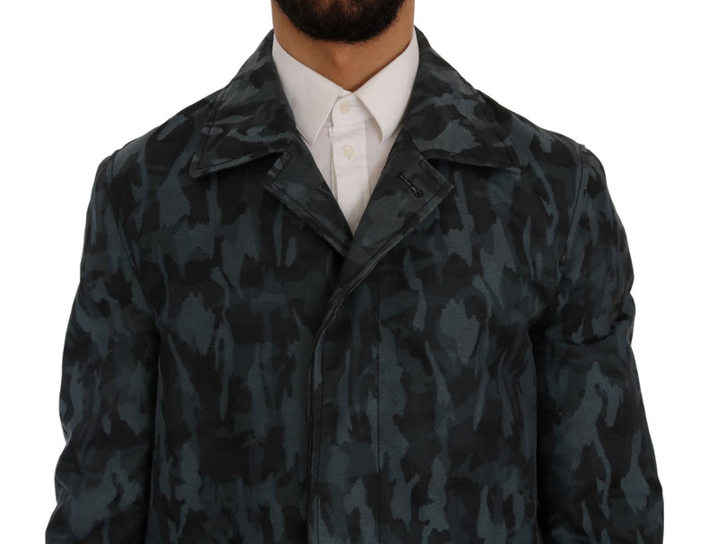 Blue Camouflage Trench Coat Elegance Dolce & Gabbana