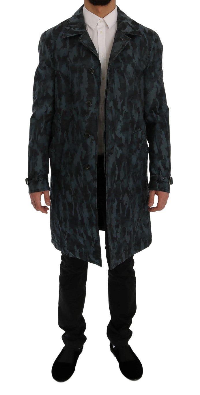 Blue Camouflage Trench Coat Elegance Dolce & Gabbana