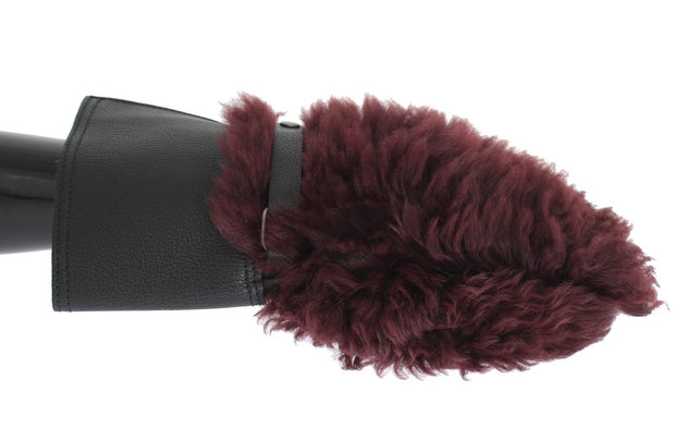 Elegant Black & Bordeaux Leather Gloves Dolce & Gabbana