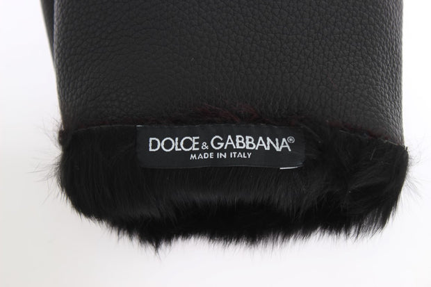 Elegant Black & Bordeaux Leather Gloves Dolce & Gabbana