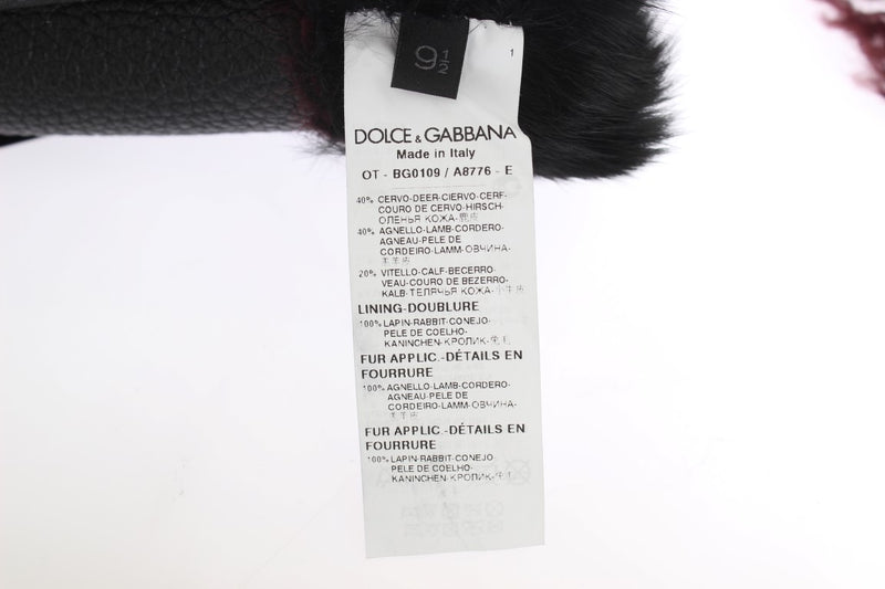 Elegant Black & Bordeaux Leather Gloves Dolce & Gabbana