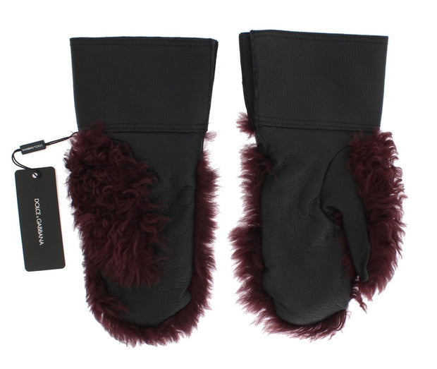 Elegant Black & Bordeaux Leather Gloves Dolce & Gabbana