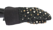 Elegant Studded Gray Wool Shearling Gloves Dolce & Gabbana