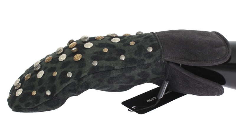 Elegant Studded Gray Wool Shearling Gloves Dolce & Gabbana