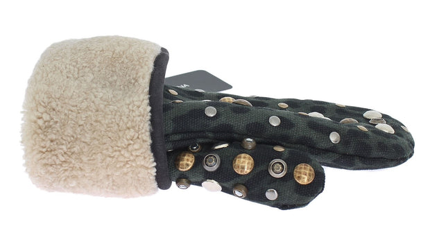 Elegant Studded Gray Wool Shearling Gloves Dolce & Gabbana