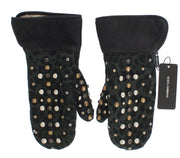 Elegant Studded Gray Wool Shearling Gloves Dolce & Gabbana