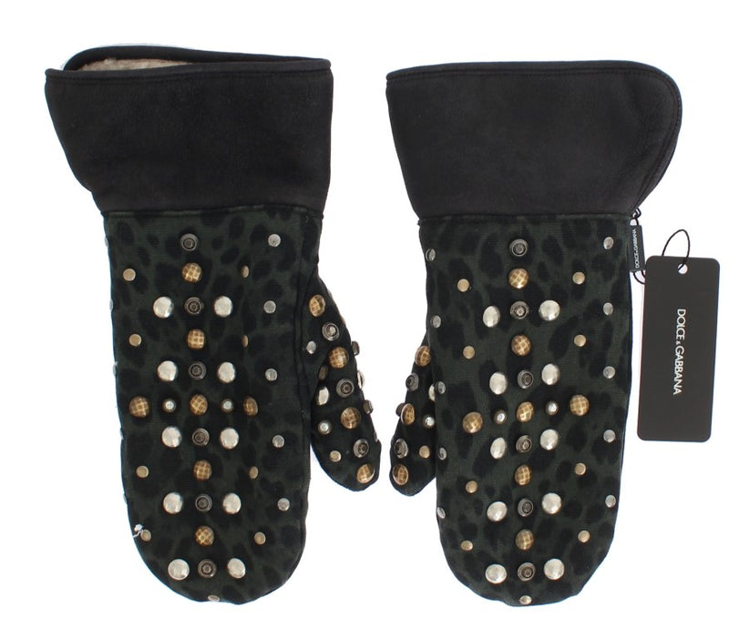 Elegant Studded Gray Wool Shearling Gloves Dolce & Gabbana