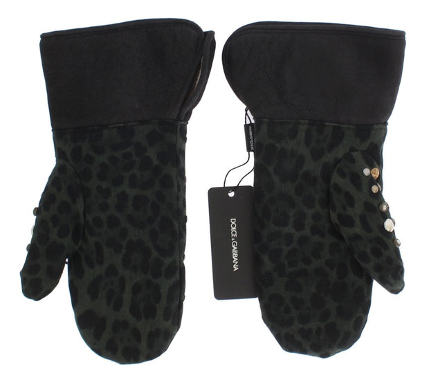 Elegant Studded Gray Wool Shearling Gloves Dolce & Gabbana