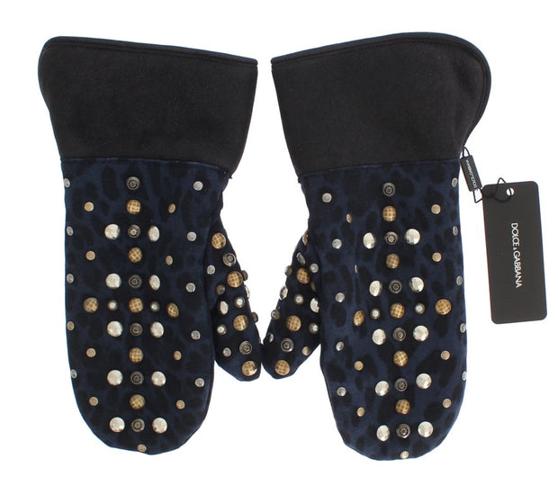 Chic Gray Wool & Shearling Gloves with Studded Details Dolce & Gabbana