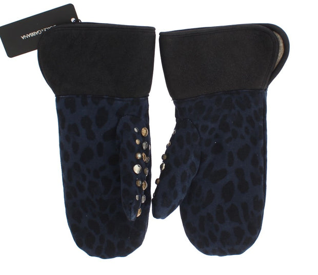 Chic Gray Wool & Shearling Gloves with Studded Details Dolce & Gabbana