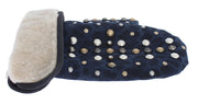 Chic Gray Wool & Shearling Gloves with Studded Details Dolce & Gabbana