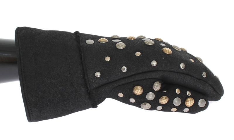 Elegant Studded Gray Wool Gloves Dolce & Gabbana