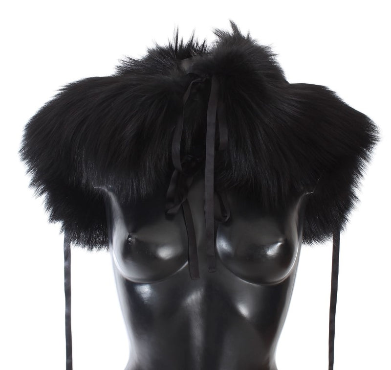 Elegant Black Fox Fur Silk Shoulder Wrap Dolce & Gabbana