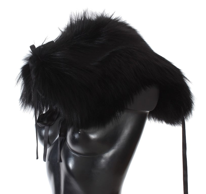 Elegant Black Fox Fur Silk Shoulder Wrap Dolce & Gabbana