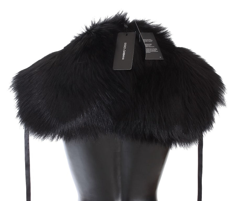 Elegant Black Fox Fur Silk Shoulder Wrap Dolce & Gabbana